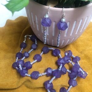 Purple handmade one of a kind necklace and earrings